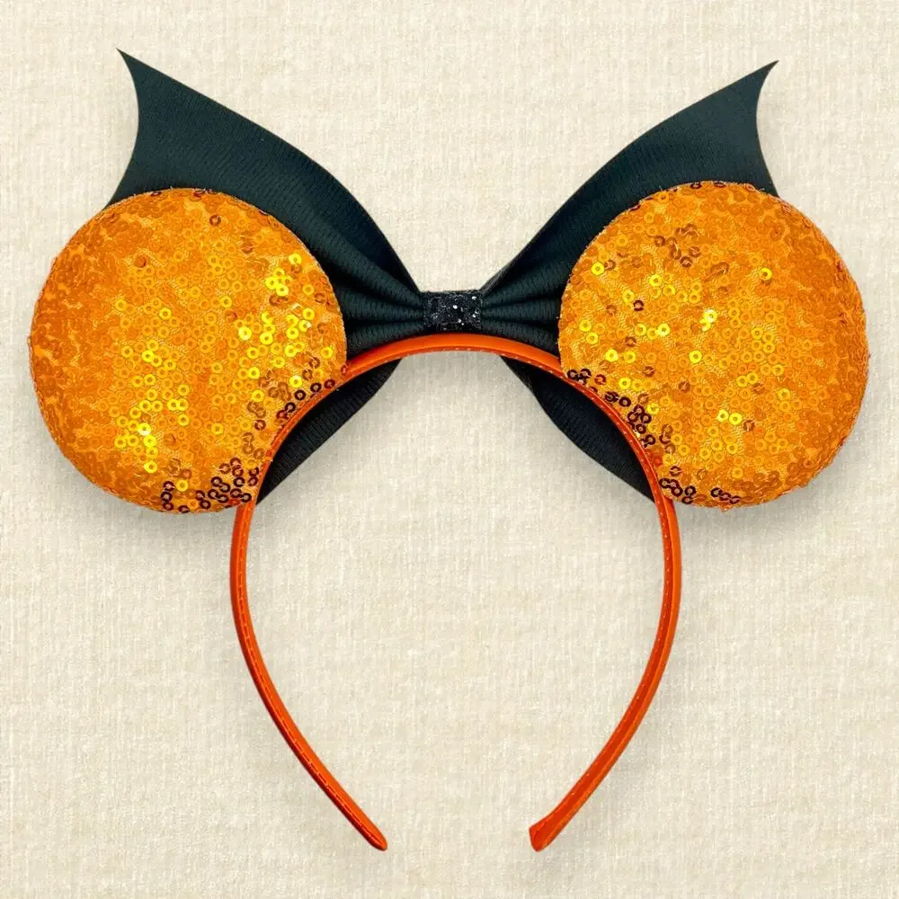 Spooky Orange Sequin Bat Wing Minnie Ears | Disney-Inspired Halloween Mouse Ears